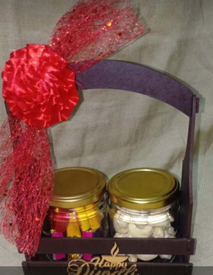 Two Jar Basket Hamper (With Chocolates and Dry fruits)