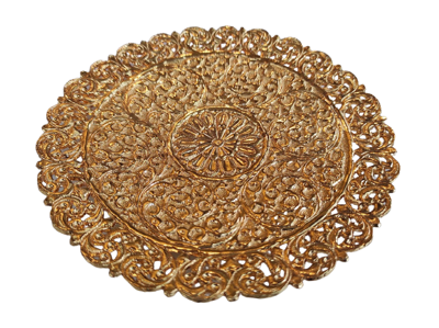 Picture of Heavy Nakshi Pooja Plate With Stand - Size: 6" - 160gm